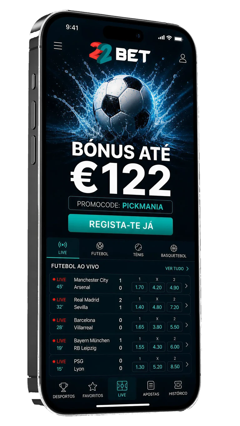 App Móvel 22Bet | Apostas no Telemóvel com Bónus PICKMANIA App móvel 22Bet em iPhone com bónus de €122 e código PICKMANIA