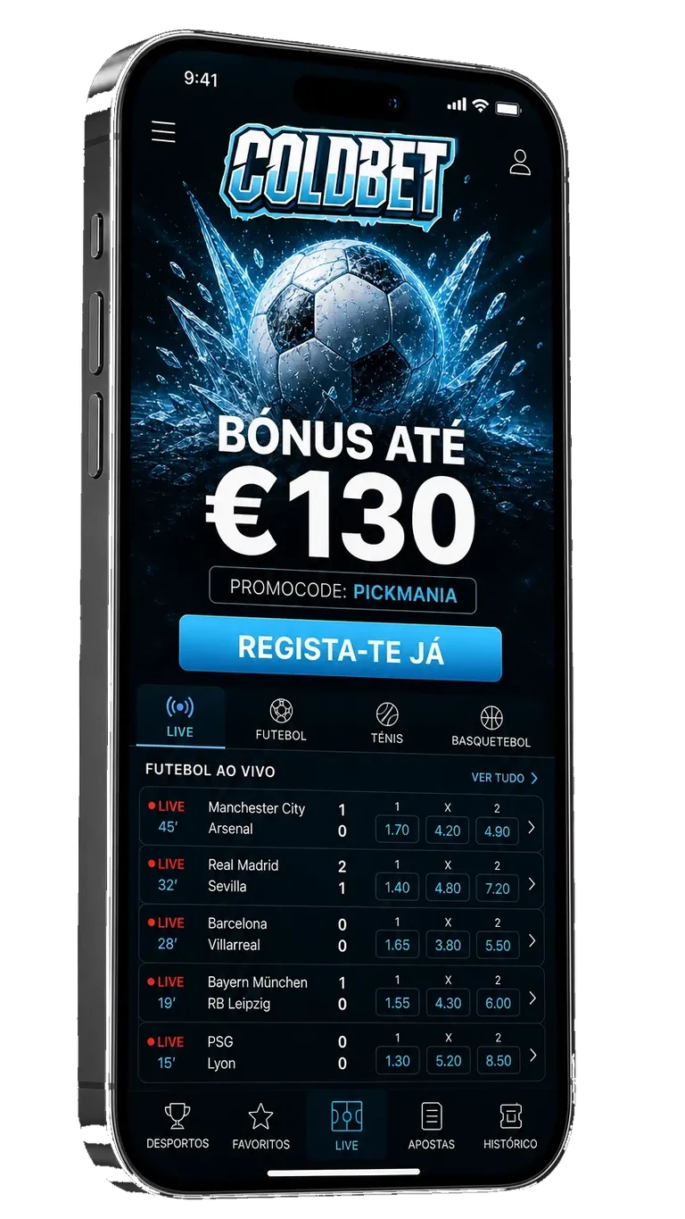 App Móvel Coldbet | Apostas no Telemóvel com Bónus PICKMANIA App móvel Coldbet em iPhone com bónus de €130 e código PICKMANIA