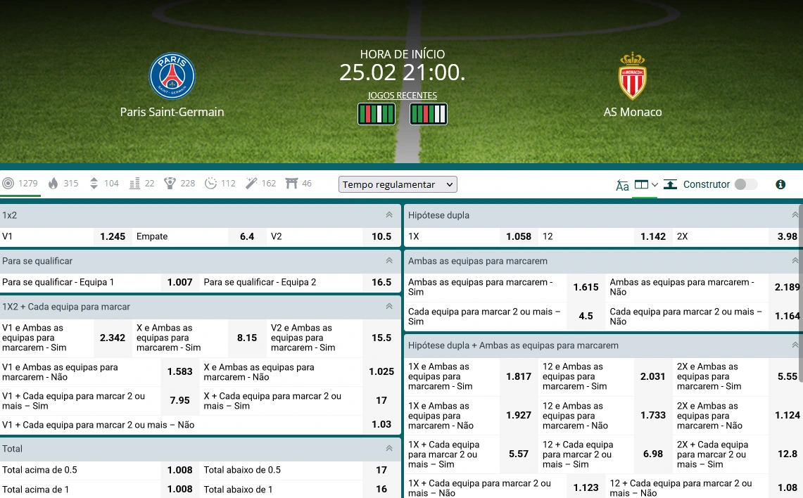 mercados e odds da 22bet pré live