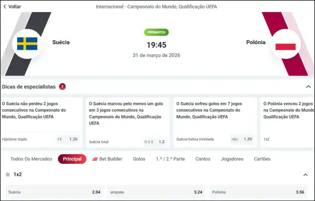 Mercados e odds na Betsnipe