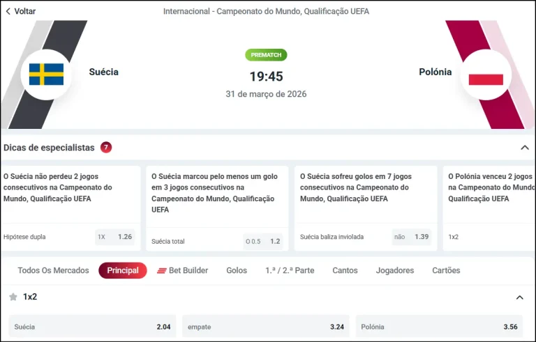 Mercados e odds na Betsnipe