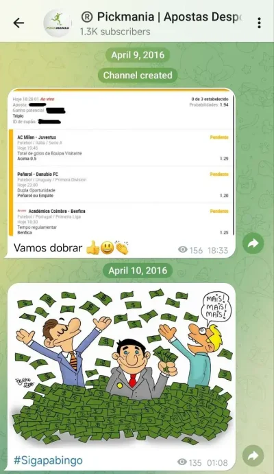 pickmania canal apostas telegram criado em abril de 2016 o mais antigo de portugal