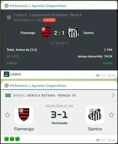 Tip live no grupo de apostas Telegram Pickmania com Total Asiático aceite